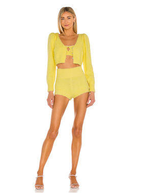 CAMILA COELHO Genevieve Side Tie FUZZY YELLOW SHORTS High Waist WOMENS M